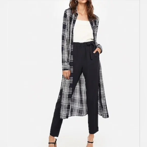 Express Navy and White Plaid Duster Shirt - Picture 3 of 5